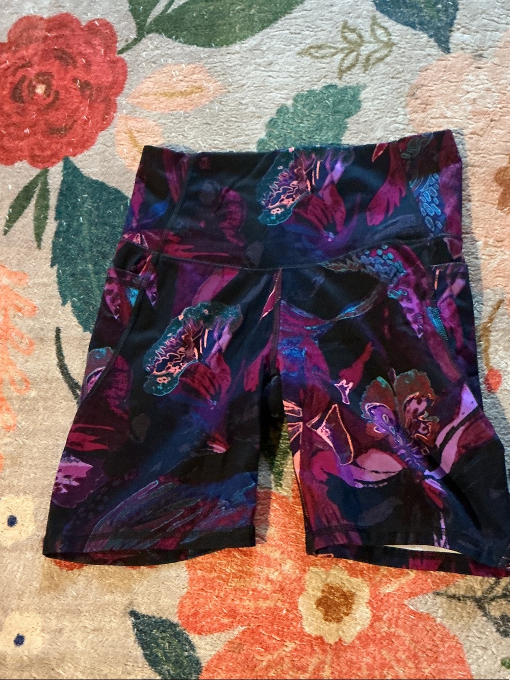 all in motion Black Multicolor Floral High-Rise Bike Shorts